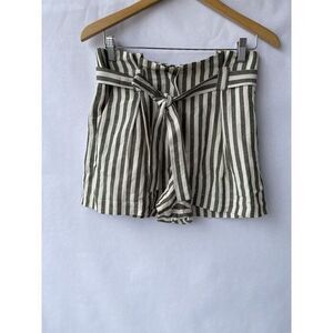 L’Agence Alex Striped High Waisted Linen Blend Paper Bag Shorts Size 4